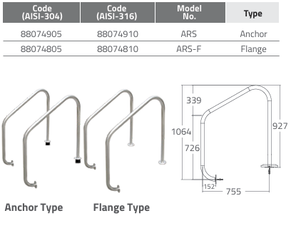 Emaux ARS Tay vịn hồ bơi Emaux ARS Series