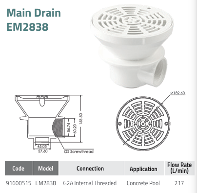 Nắp thu đáy Emaux EM2838 Nắp thu đáy EM2838