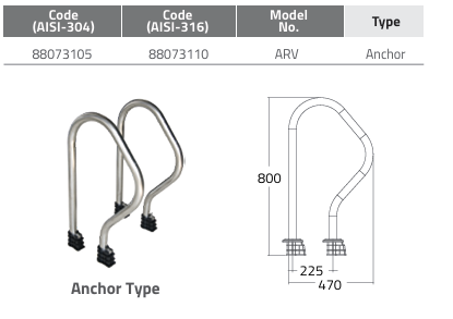 Tay vịn hồ bơi Emaux ARV Series Tay vịn hồ bơi Emaux ARV Series